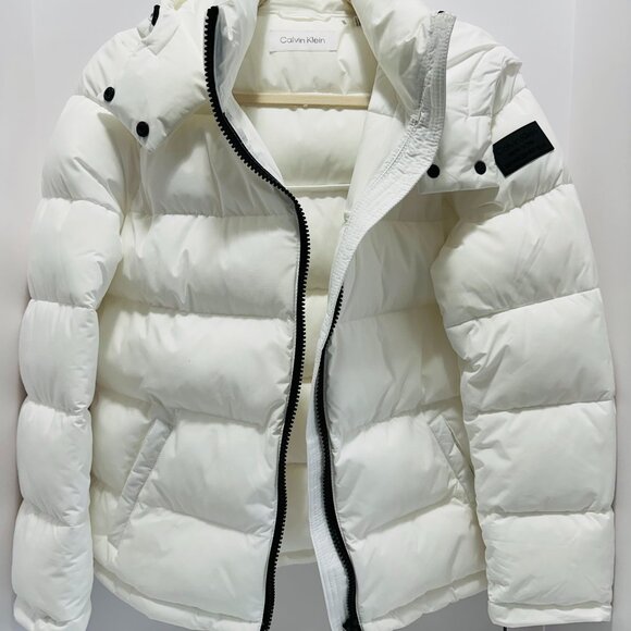 CALVIN KLEIN Hooded Puffer Coat/Jacket; Color: White; Size: Medium (M) - Picture 1 of 4